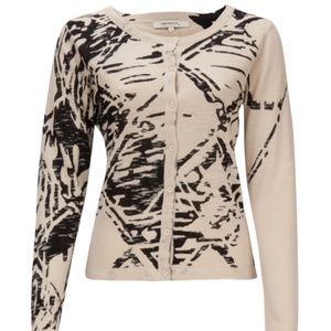 Sandwich Beige Black Round Neck Button Front Lightweight Cardigan Size XS